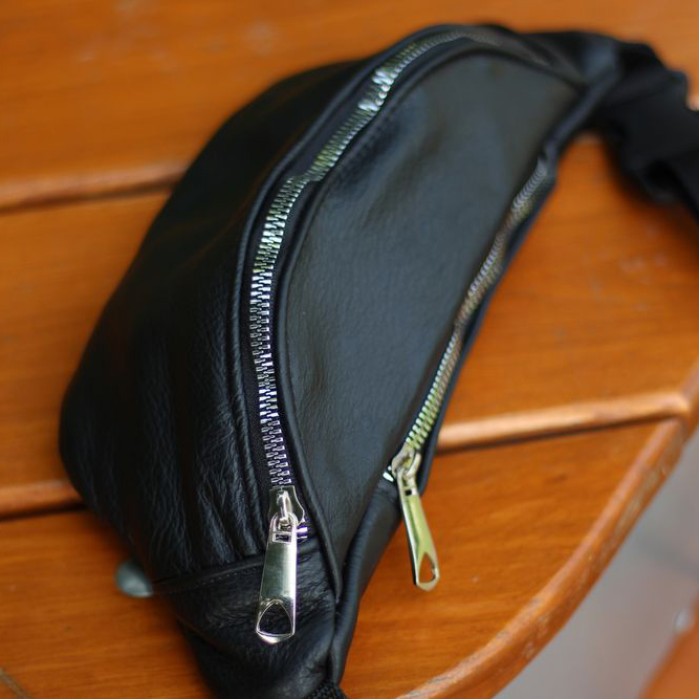 Фірмова чоловіча сумка бананка, Бананка чорна з натуральної шкіри Сумка чоловіча шкіряна MY-91