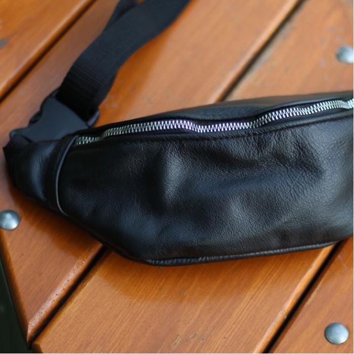 Фірмова чоловіча сумка бананка, Бананка чорна з натуральної шкіри Сумка чоловіча шкіряна MY-91