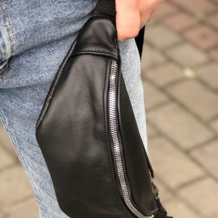 Фірмова чоловіча сумка бананка, Бананка чорна з натуральної шкіри Сумка чоловіча шкіряна MY-91