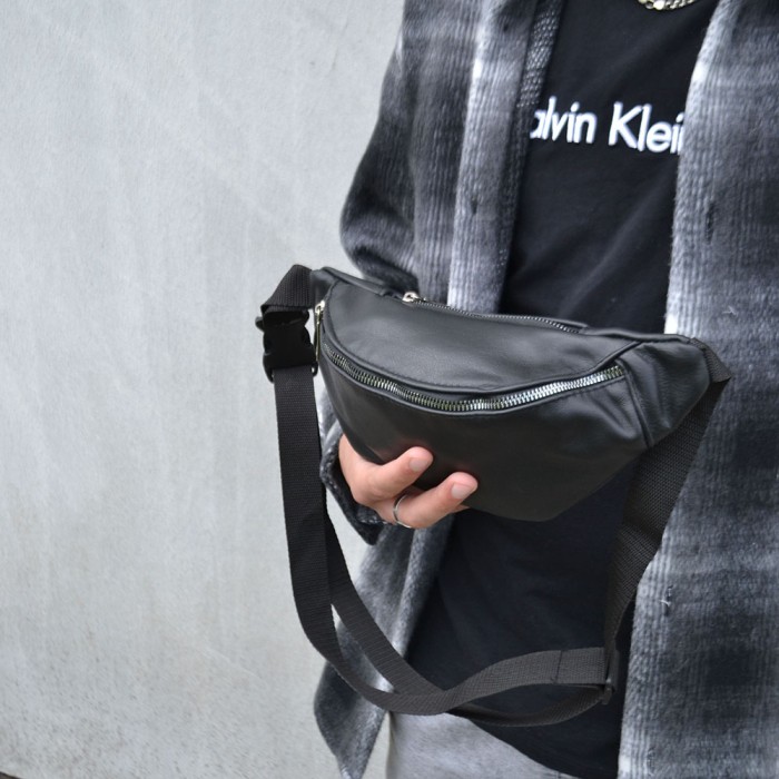 Фірмова чоловіча сумка бананка, Бананка чорна з натуральної шкіри Сумка чоловіча шкіряна MY-91