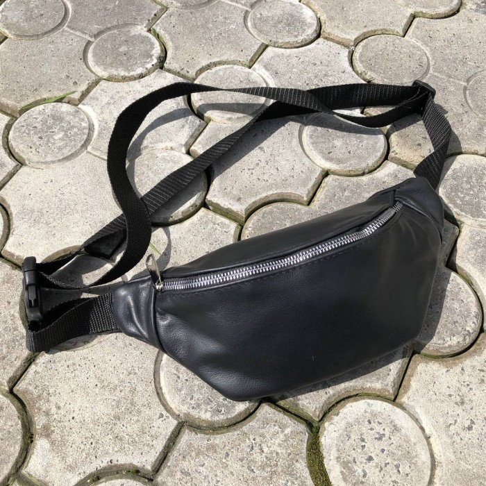 Фірмова чоловіча сумка бананка, Бананка чорна з натуральної шкіри Сумка чоловіча шкіряна MY-91