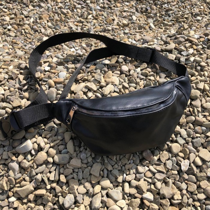 Фірмова чоловіча сумка бананка, Бананка чорна з натуральної шкіри Сумка чоловіча шкіряна MY-91