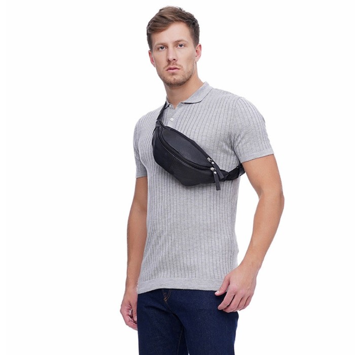 Чоловіча бананка на пояс на груди, Бананка для телефону, Бананка з відділеннями чорна унісекс ZY-75