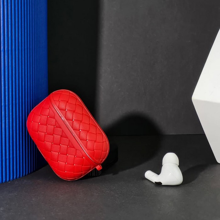 Чохол на AirPods плетена шкіра. червоний RY-25