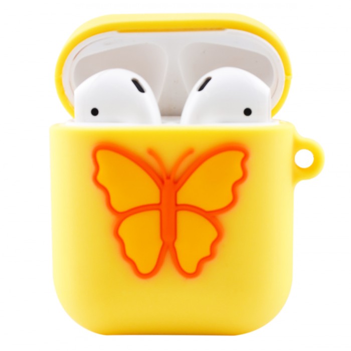 Чохол для AirPods силіконовий з метеликом жовтий VP-18