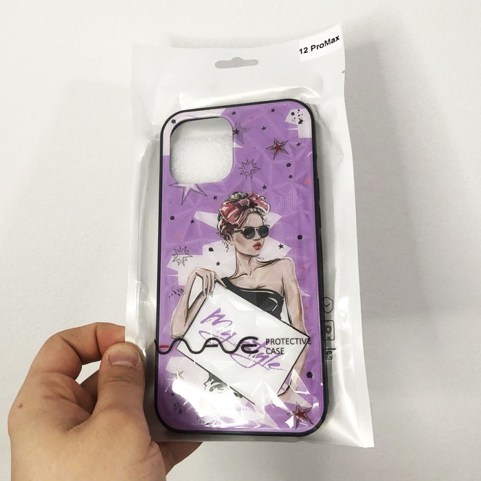 Чохол на Apple Iphone 12 Pro Max дівчина в окулярах. Колір фіолетовий DI-64