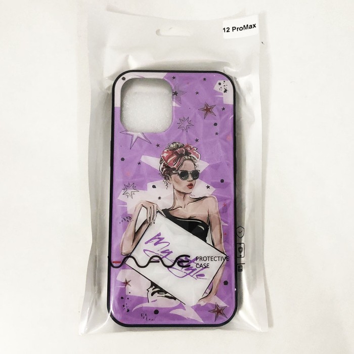 Чохол на Apple Iphone 12 Pro Max дівчина в окулярах. Колір фіолетовий DI-64