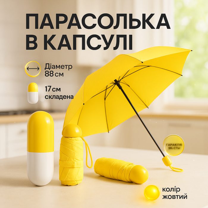 Компактна парасолька в капсулі-футлярі Жовтий, маленька парасолька в капсулі. Колір: жовтий MW-91