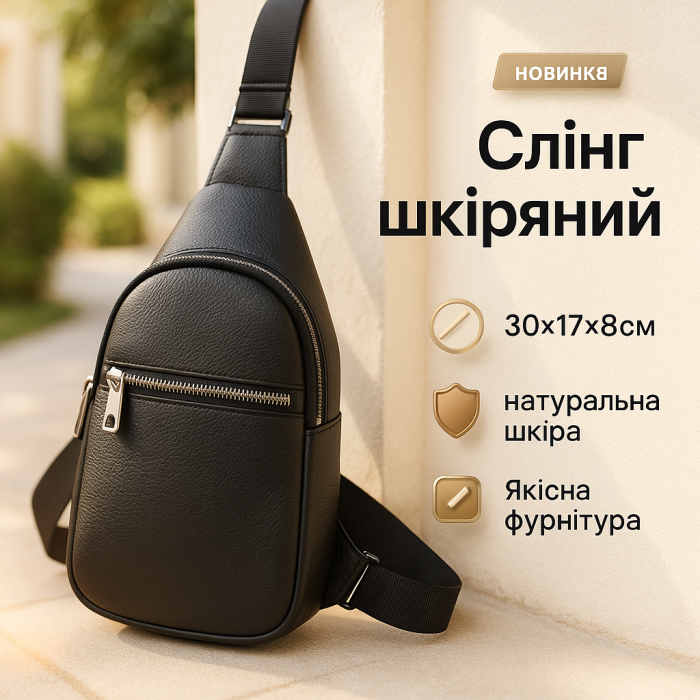 Сумка слінг із натуральної шкіри, Шкіряний слінг сумка. Срібні замки Модель: 57649