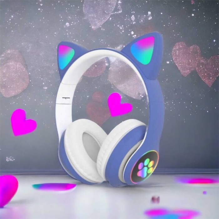 Навушники бездротові дитячі з вушками якісні CAT, Дитячі компактні навушники з вушками що світяться JF-24