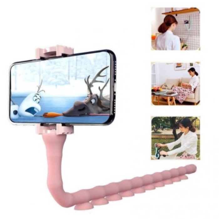 Гнучкий тримач для телефону з універсальними присосками Cute Worm Lazy Holder. Колір: рожевий AQ-21