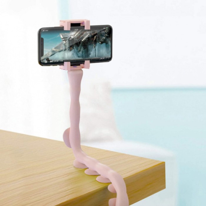 Гнучкий тримач для телефону з універсальними присосками Cute Worm Lazy Holder. Колір: рожевий AQ-21