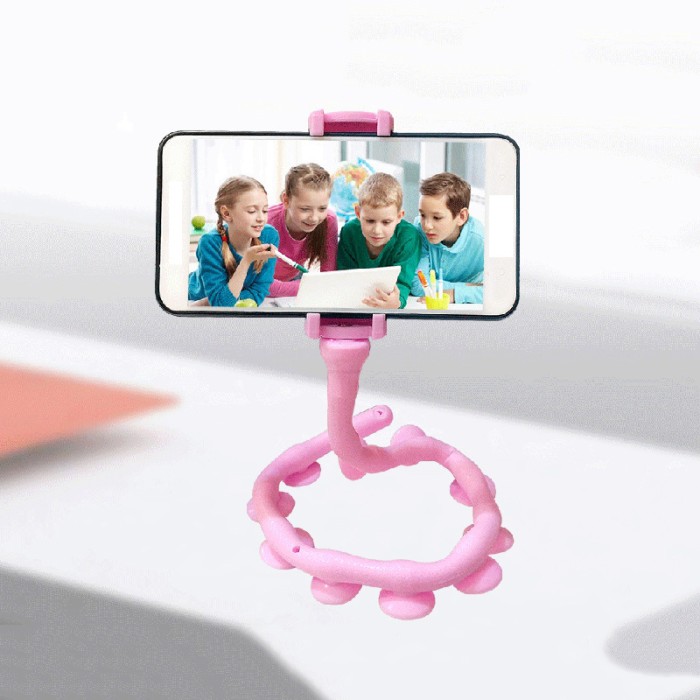 Гнучкий тримач для телефону з універсальними присосками Cute Worm Lazy Holder. Колір: рожевий AQ-21