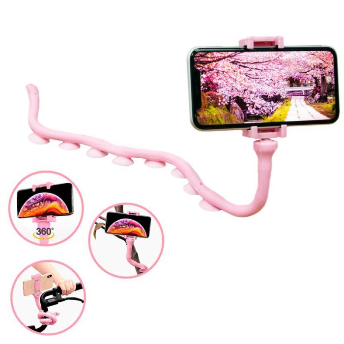 Гнучкий тримач для телефону з універсальними присосками Cute Worm Lazy Holder. Колір: рожевий AQ-21