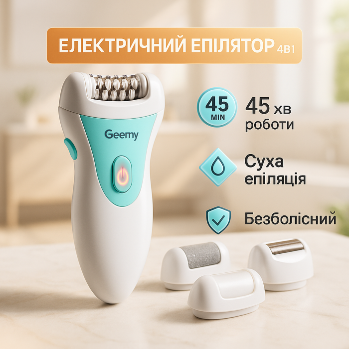 Депілятор для ніг і бікіні Gemei GM-7006 4в1, Пемза для п'ят для дому Пемза п'ят від натоптишів QL-89