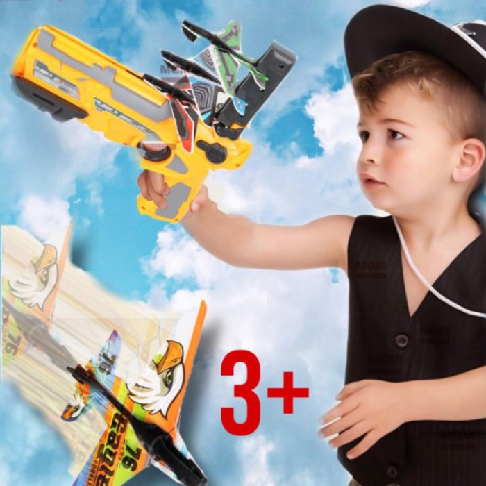 Дитячий іграшковий пістолет з літачками Air Battle катапульта з літаючими літаками (AB-1). Колір: жовтий DU-27