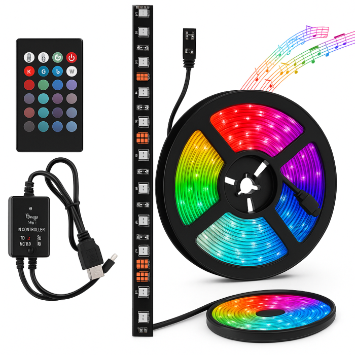 Led 5050 rgb комплект 5050 RGB LED 5 м 220 v, Кольорова світлодіодна стрічка для дому OI-59