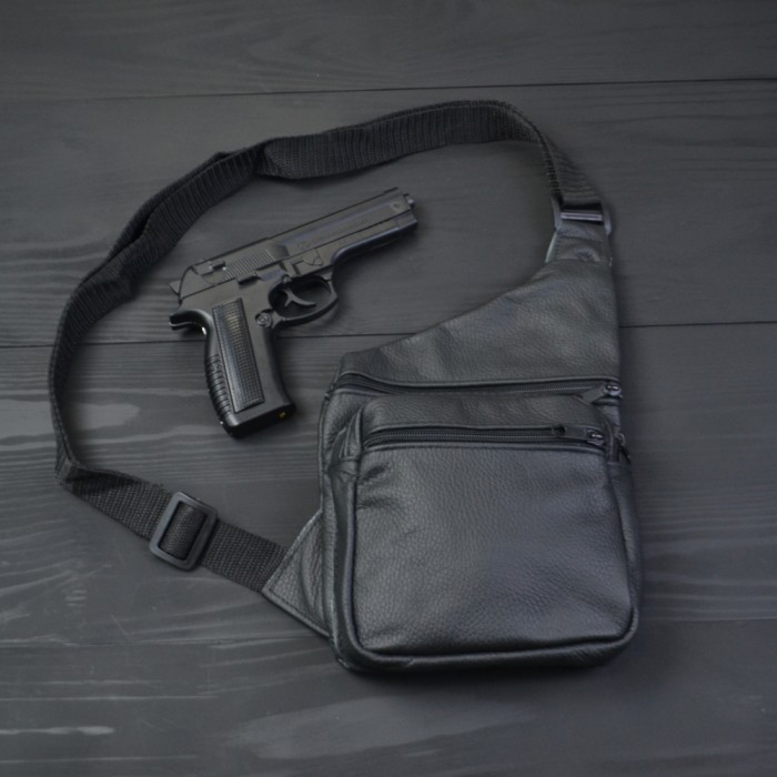 Сумка крос-боді середньої жорсткості, Сумка мішок через плече чоловіча Шкіряна крос-боді CR-10