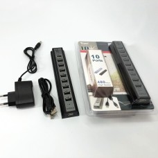 Розгалужувач USB HUB на 10 портів з активною зарядкою 220V, Розгалужувач юсб, Хаб для ноутбука JI-76