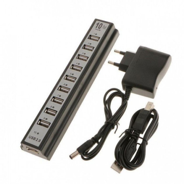 Розгалужувач USB HUB на 10 портів з активною зарядкою 220V, Розгалужувач юсб, Хаб XF-671 для ноутбука