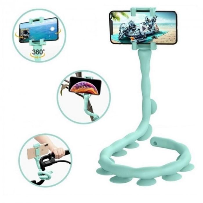 Гнучкий тримач для телефону з універсальними присосками Cute Worm Lazy Holder. NA-607 Колір блакитний