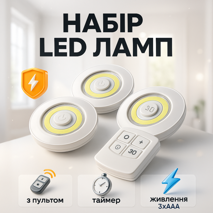 Набір із трьох LED Ламп BAILONG BL-1012 з Пультом та Таймером Відключення Два Режими Яскравості