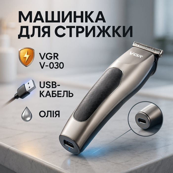 Бездротова машинка Для Стрижки Волосся VGR V-030 Бодігpуммер, підстригальна машинка професійна
