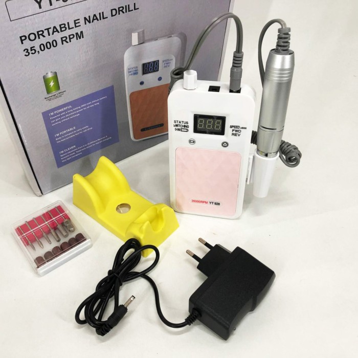 Портативний фрезер для нігтів Nail Drill YT-928 акумуляторний з індикатором заряду на 35000 оборотів White