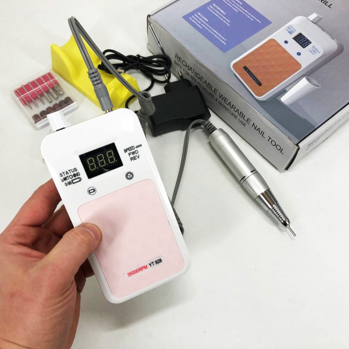 Портативний фрезер для нігтів Nail Drill YT-928 акумуляторний з індикатором заряду на 35000 оборотів White