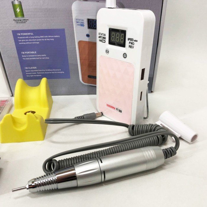 Портативний фрезер для нігтів Nail Drill YT-928 акумуляторний з індикатором заряду на 35000 оборотів White