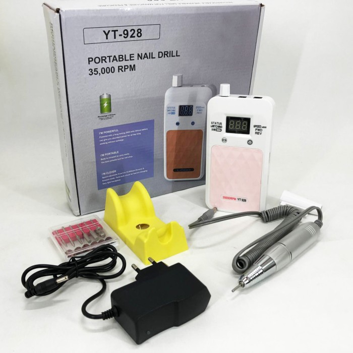 Портативний фрезер для нігтів Nail Drill YT-928 акумуляторний з індикатором заряду на 35000 оборотів White