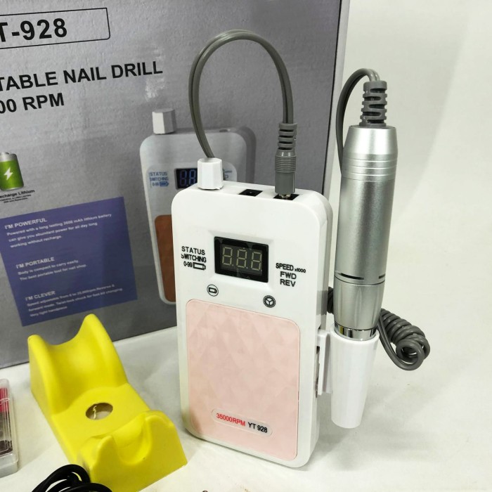 Портативний фрезер для нігтів Nail Drill YT-928 акумуляторний з індикатором заряду на 35000 оборотів White