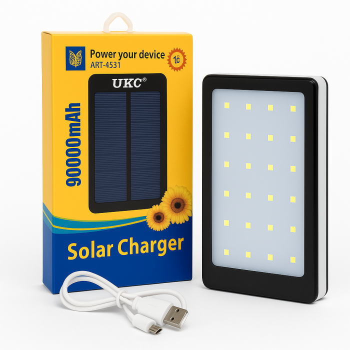 УМБ Power Bank Solar 90000 mAh мобільне зарядне з сонячною панеллю та лампою, Power Bank Charger Батарея