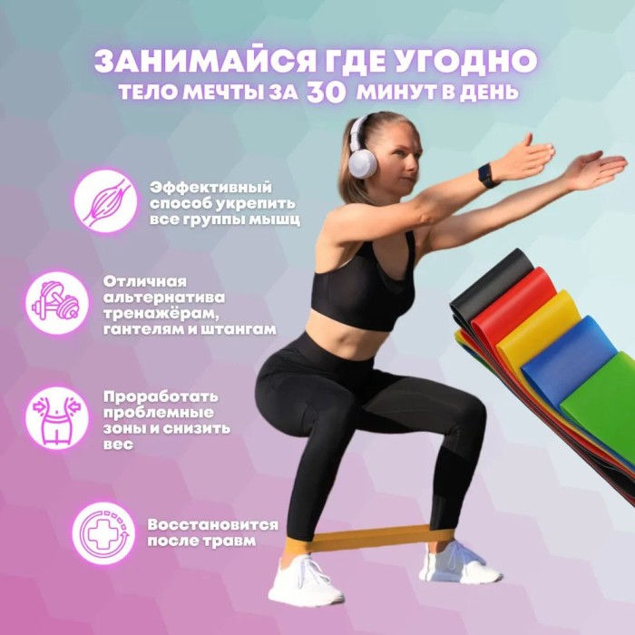 Фітнес еспандер гумовий для зарядок Fit, Фітнес гумки 5 в 1, Набір еспандер bends VF-42