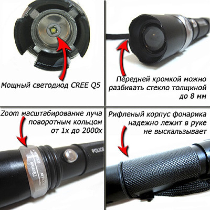 Портативний світлодіодний ліхтар з USB-зарядкою Bailong, Тактичні ліхтарі акумуляторні RE-95