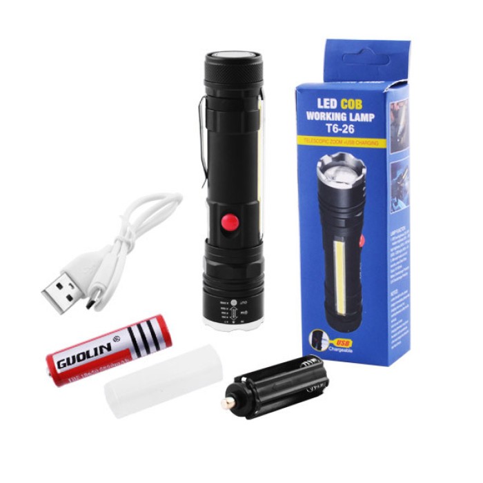 Ручний ліхтар з двома режимами роботи Police T6-26+T6+COB, Ліхтарик на USB зарядкою для дому LY-60
