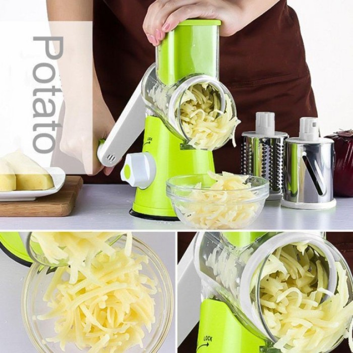 Овочерізка мультислайсер Tabletop Drum Grater Kitchen Master Терка для овочів та фруктів 3 насадки. Колір: зелений