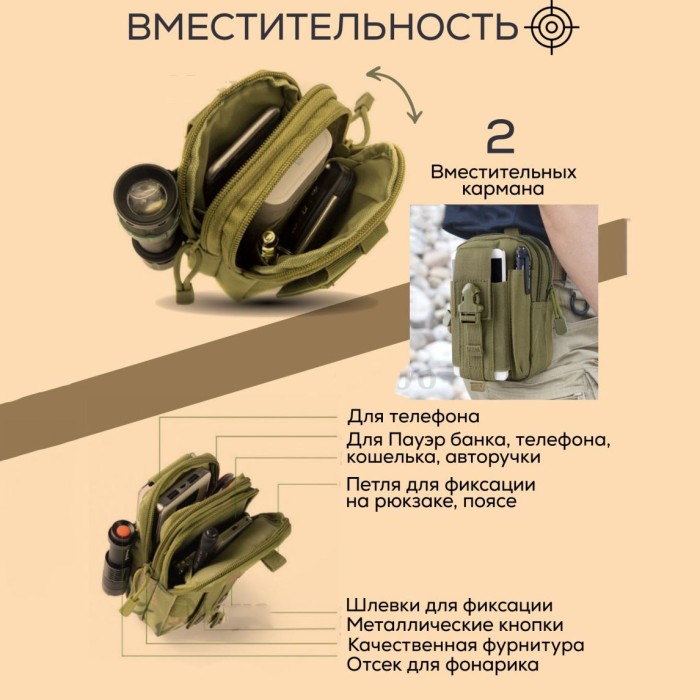 Тактична сумка - сумка для телефону, система MOLLE органайзер тактичний з кордури. Колір: койот OS-90