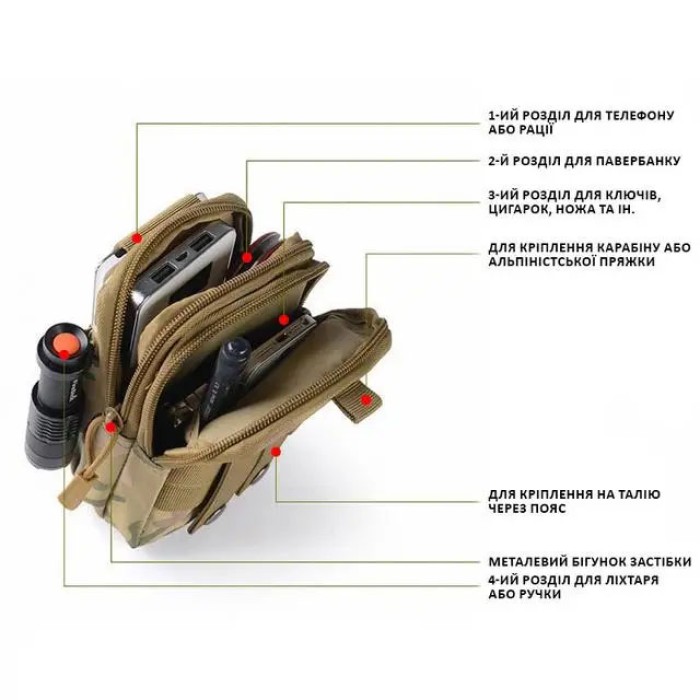 Тактична сумка - сумка для телефону, система MOLLE органайзер тактичний з кордури. Колір: койот WX-99