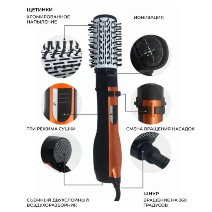 Щітка фен для волосся обертається Gemei, Портативний фен для сушіння волосся дбайливий FT-19