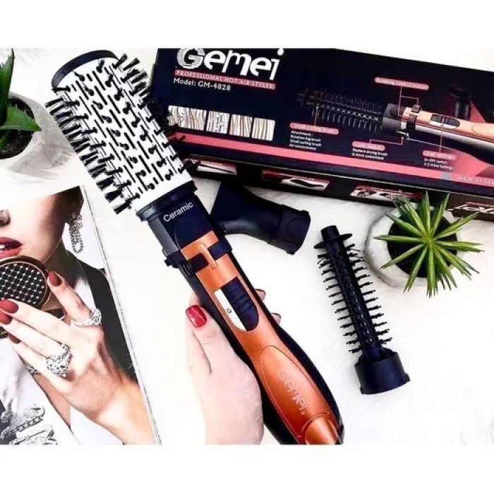 Стайлер для завивки Gemei Gm-4828, Дорожній потужний фен для волосся, Фен щітка крутиться KF-57