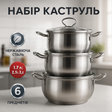 Набір каструль із нержавіючої сталі з кришками UNIQUE UN-5074, набір посуду для електричних плит