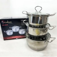 Комплект металевих каструль UNIQUE, Набір каструль з комплектом кришок Набір зі сталі KW-35