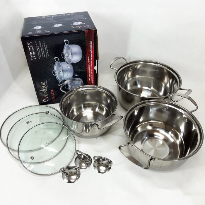 Комплект металевих каструль UNIQUE, Набір каструль з комплектом кришок Набір зі сталі KW-35