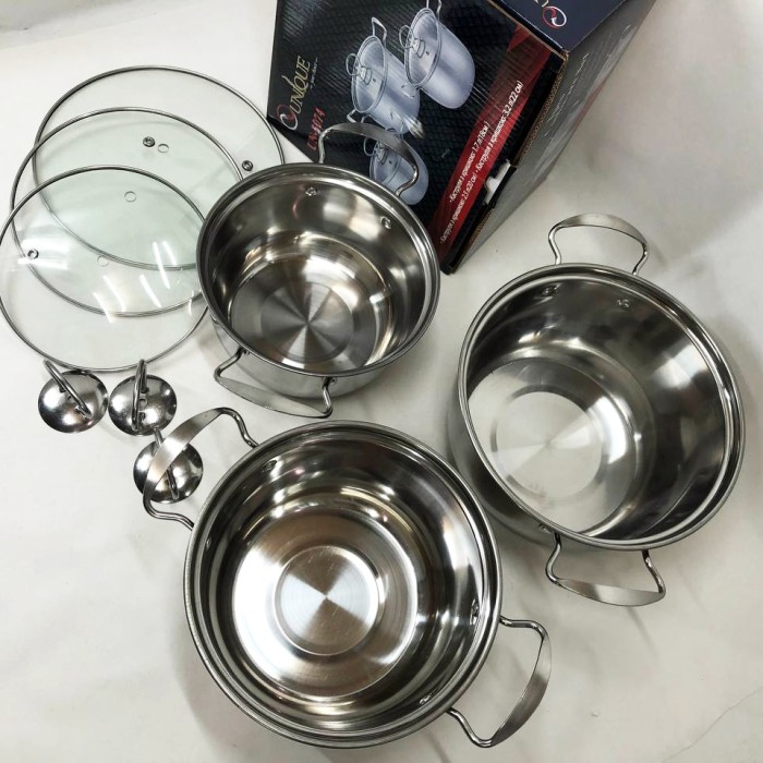 Комплект металевих каструль UNIQUE, Набір каструль з комплектом кришок Набір зі сталі KW-35