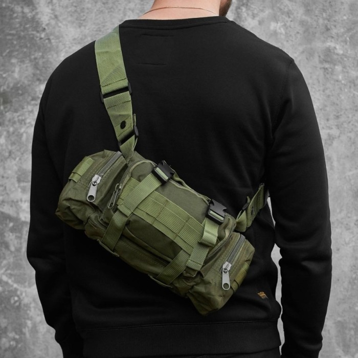 Сумка - підсумок тактична поясна Tactical військова, сумка нагрудна з ременем на плече 5 літрів кордура хакі TI-41