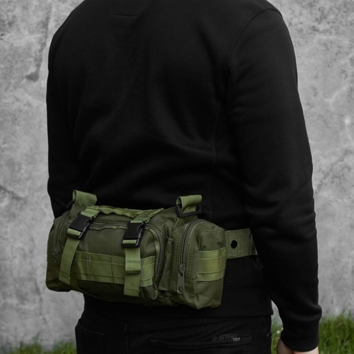 Сумка - підсумок тактична поясна Tactical військова, сумка нагрудна з ременем на плече 5 літрів кордура хакі TI-41