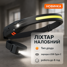 Ліхтар налобний BL-W689/G28-LM+COB/5808A, сенсорний, Li-ion акумулятор, світлодіодний ліхтар на лоб
