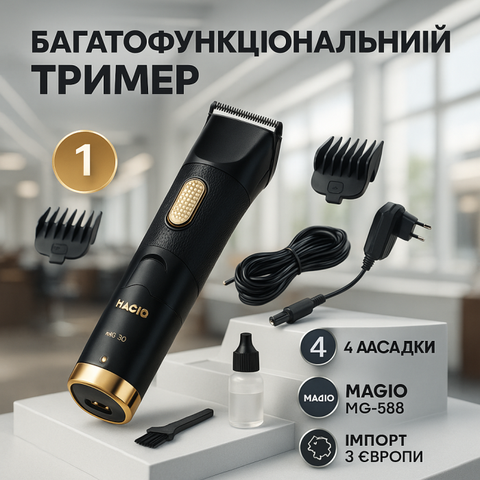 Машинка для стрижки Magio MG-588, Бритва тример для чоловіків, Машинка для стрижки голови