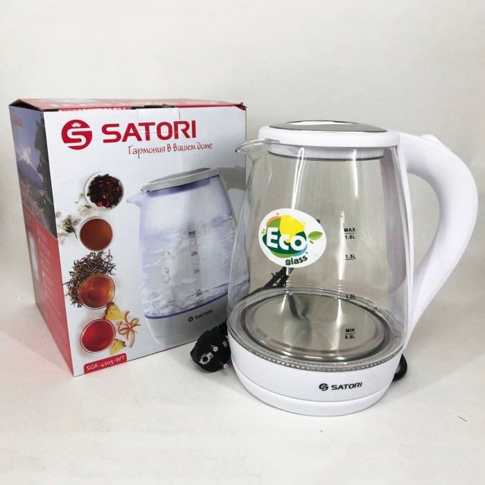 Чайник для закипання води Satori SGK-4105-WT 1.8 л 1500 Вт, Електрочайник якісний з підсвічуванням LD-40